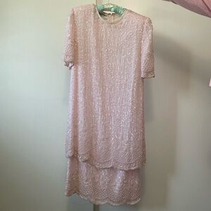 Elegant Pink Embellished Midi Dress